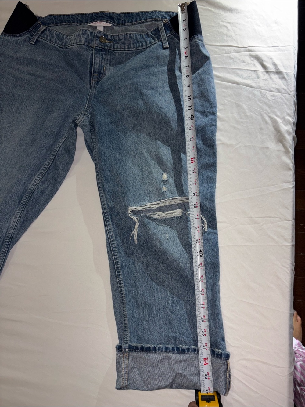 Light Blue Women's Boyfriend Jeans with Distressed Knees - Picture 5 of 10